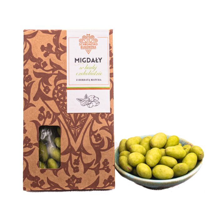 Migdały w białej czekoladzie z herbatą Matcha 100g - Schronisko Bukowina main product photo