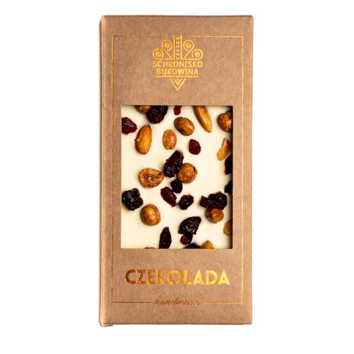 Czekolada biała z owocami liofilizowanymi i pistacjami 100g - Schronisko Bukowina, Uszkodzony towar main product photo
