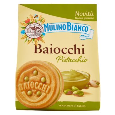 Ciastka pistacjowe nadziewane Baiocchi 240g - Mulino Bianco, Towar pokruszony