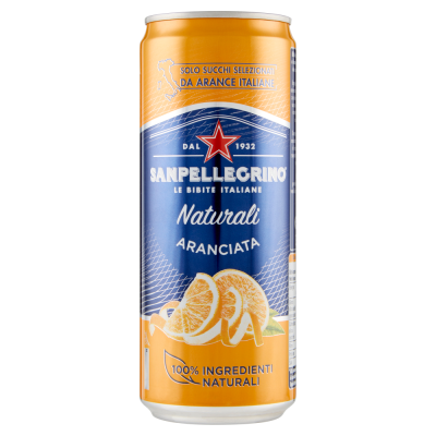 Napój gazowany Aranciata Naturali pomarańczowa puszka 330ml - San pellegrino, opakowanie zgniecione