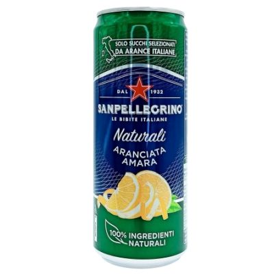 Napój gazowany Aranciata Amara 330ml - San Pellegrino, pogniecziona puszka
