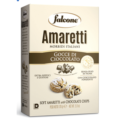 Ciastka z czekoladą Amaretti 170g - Falcone, Uszkodzone opakowanie, ubytek 0.01kg