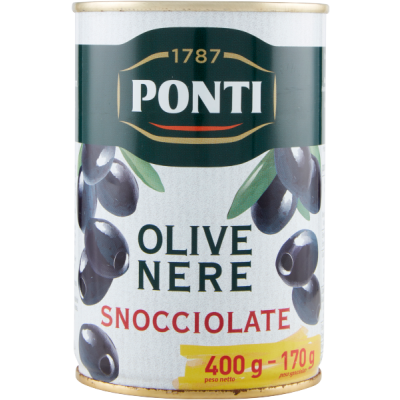 Oliwki czarne Nere Snocciolate 400g - Ponti, opakowanie zgniecione