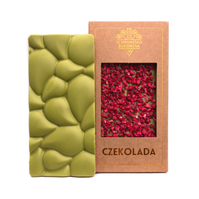 Czekolada biała z herbatą Matcha i malinami liofilizowanymi 100g - Schronisko Bukowina