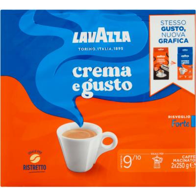Kawa mielona Caffe Crema&Gusto forte 250gx2 - Lavazza, Uszkodzone opakowanie, 1 szt ubytku