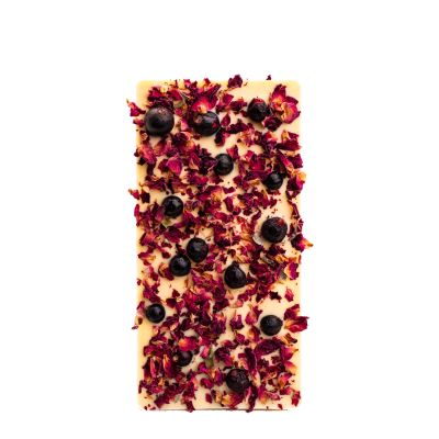 Czekolada biała z porzeczką liofilizowaną i płatkami róży 100g - Schronisko Bukowina