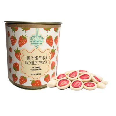 Truskawki liofilizowane w białej czekoladzie 100g - Schronisko Bukowina