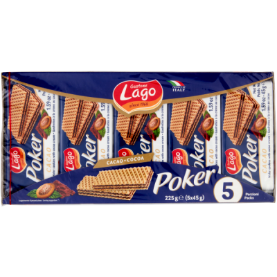 Wafelki poker Cacao 5x45g - Lago