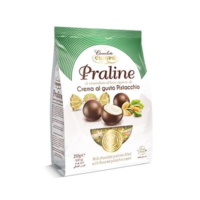 Czekoladki Praline di cioccolato al latte ripiene di Crema al gusto Pistacchio 250g - Crispo