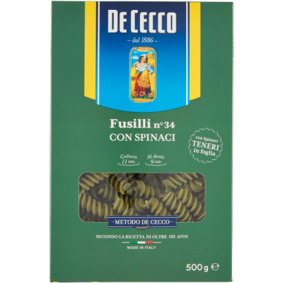 Makaron Fusili Spinaci 500g - De Cecco