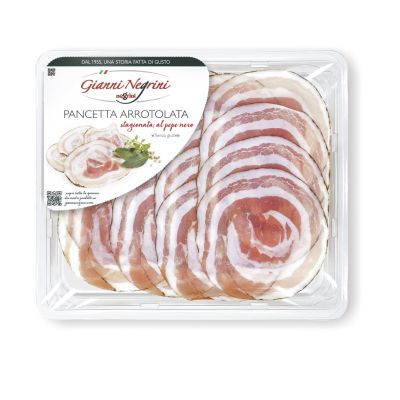 Pancetta stagionata al pepe nero bardzo cienkie plastry 110g - Gianni Negrini