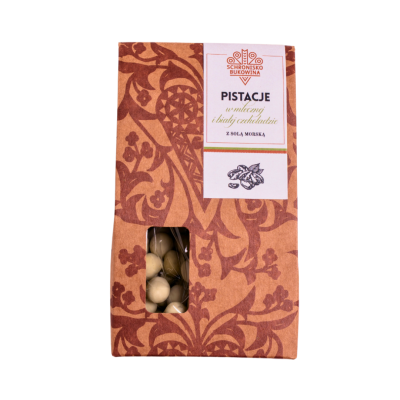 Pistacje w mlecznej i białej czekoladzie z solą morską 100g - Schronisko Bukowina