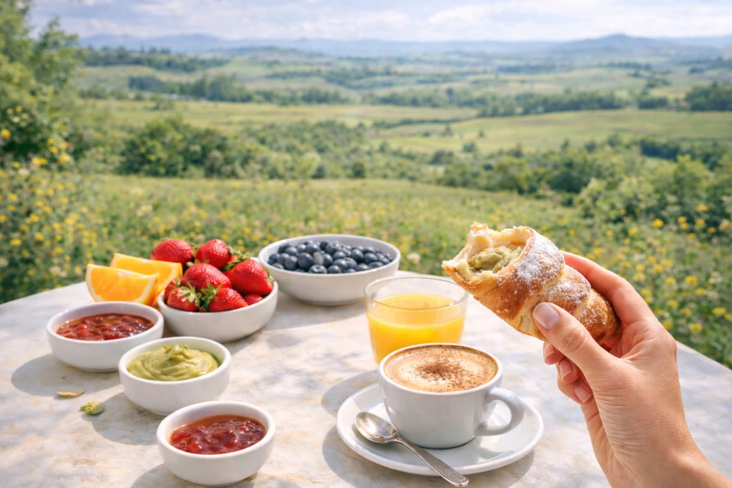 włoskie śniadanie na łące